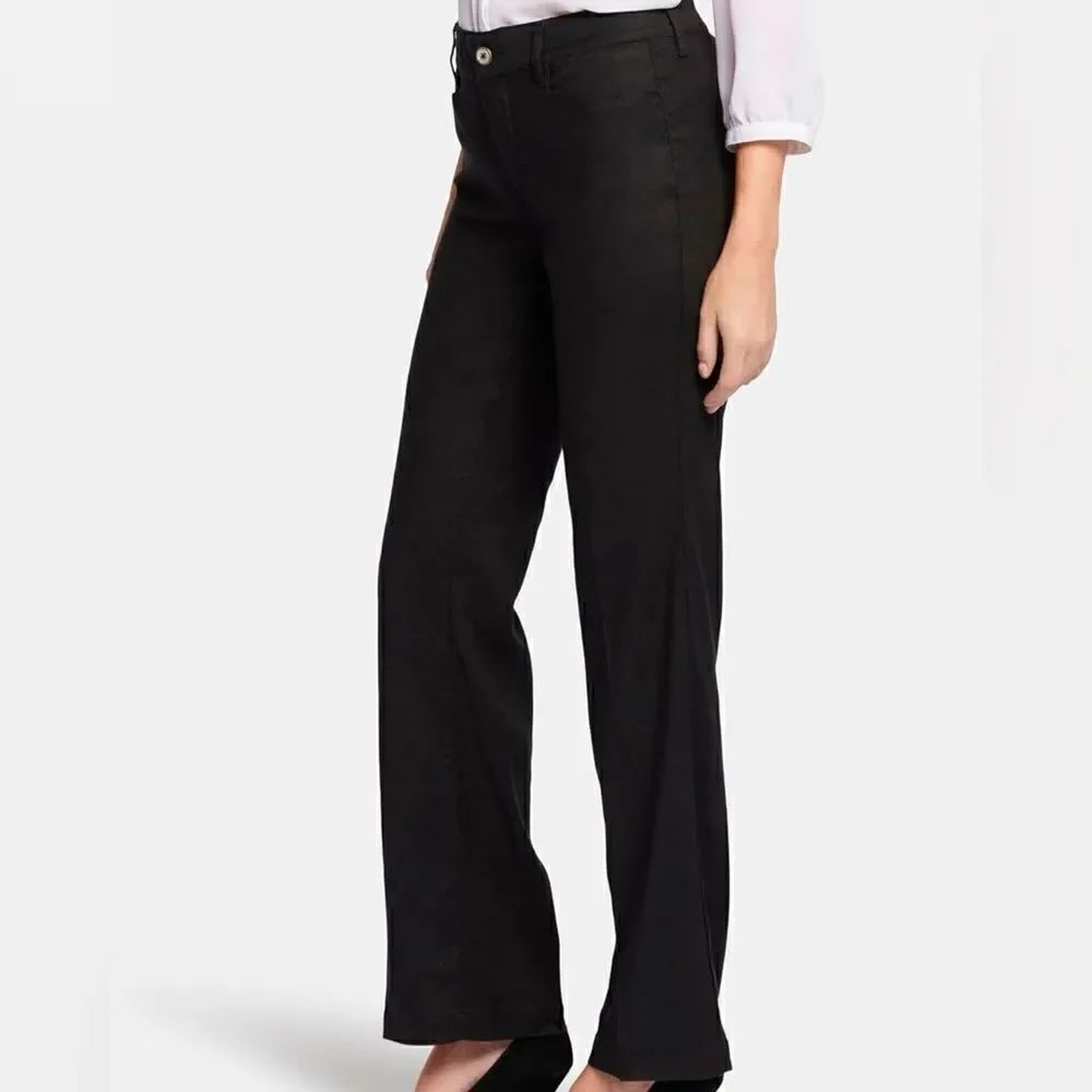 NYDJ stretch linen pants zip lift and tuck technology four pocket Charcoal blk 4